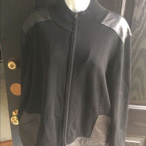 SOLD!Bandolino Sweater Jacket Genuine Leather Trim